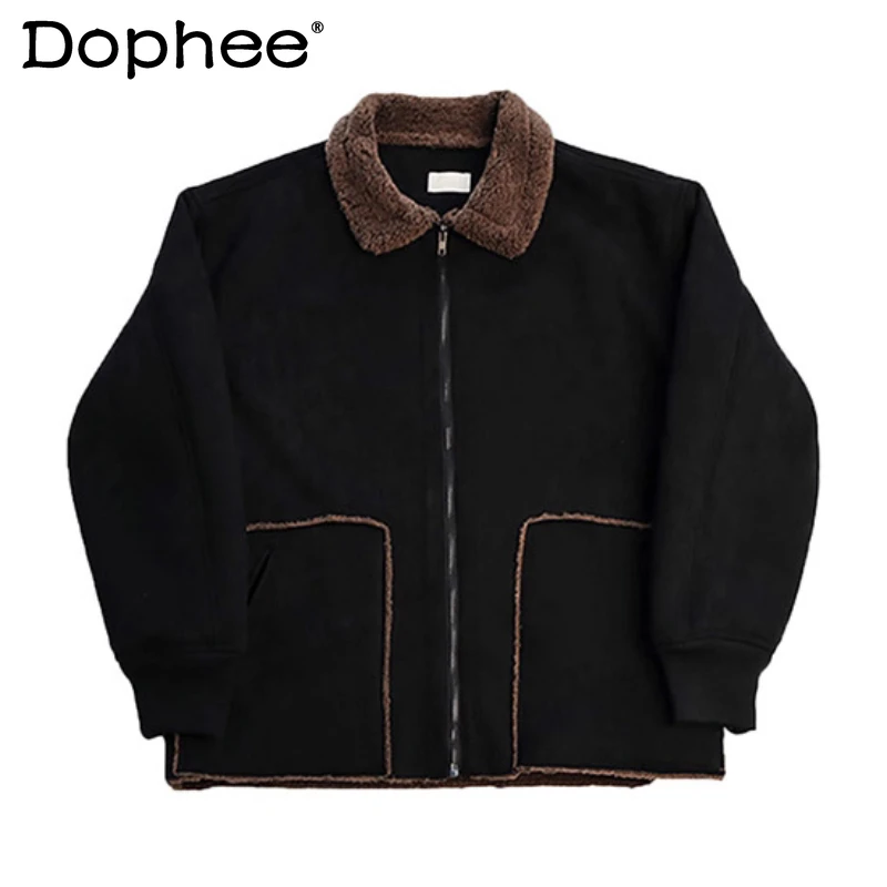 เสื้อพาร์กาผู้ชายแฟชั่นหนา รุ่นใหม่ ฤดูหนาว 2025 กระเป๋าใหญ่ บุขนแกะ กันลม อุ่น แขนยาว ทรงหลวม สไตล์เท่