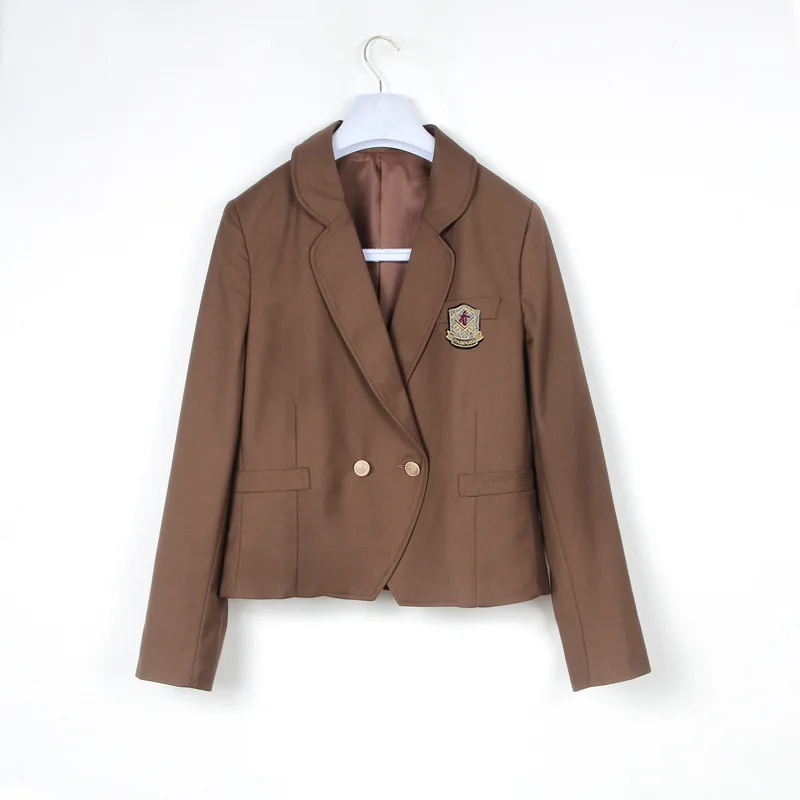 Uniforme scolaire JK à manches longues, manteau marron caramel imbibé, jupes plissées à carreaux taille haute, vêtements pour étudiantes, printemps et été