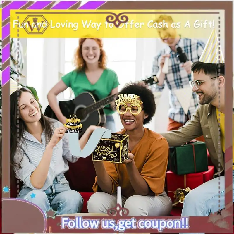 ABBG-caja de dinero para efectivo, caja de dinero de cumpleaños, juego de regalo con tarjeta de cumpleaños y bolsas adhesivas, duradera, color negro