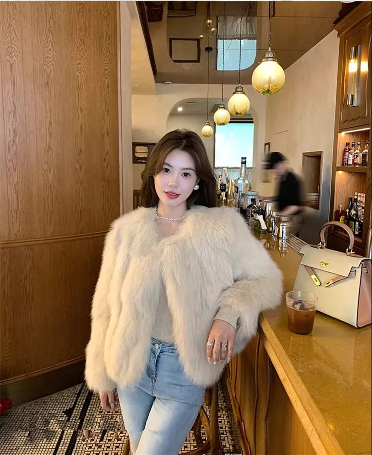 

Neo Chic уличная куртка из искусственного меха с градиентом для девочек 2025 женская зимняя брендовая модная пушистая шуба из лисьего меха женская роскошная верхняя одежда