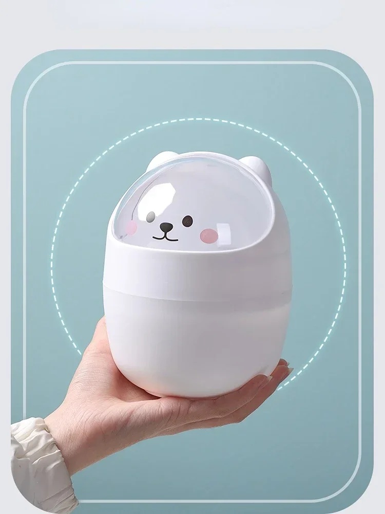 Ins Trash Can Organizer Ins Desktop with Lid Kawaii Cute Bear Trash Bin Storage Box Girl Pen Holder Storage Bucket with Flip Top