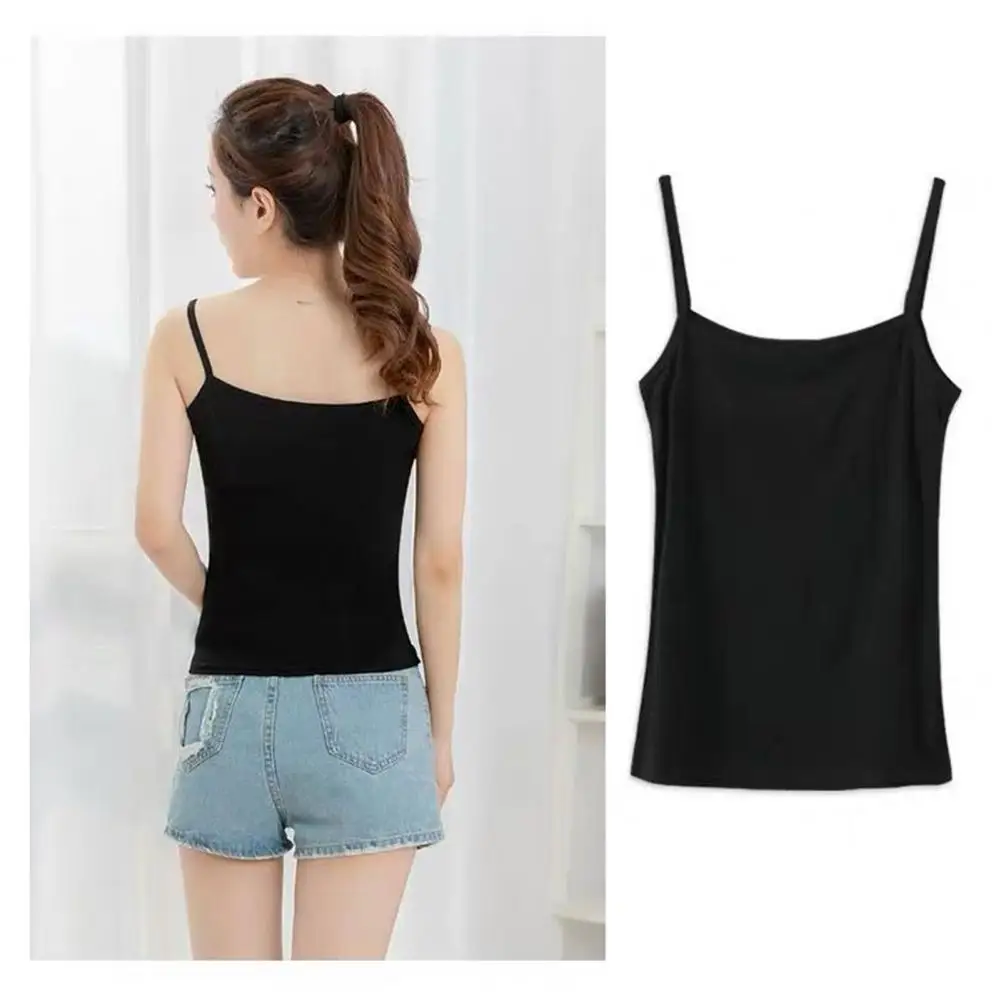Summer Sling Vest Sleeveless Square Collar Solid Color Camisole Slim Fit Tank Top Women Camisole Streetwear