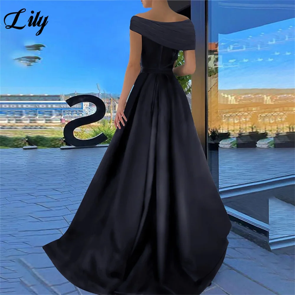 Lily Black A Line Evening Dresses Side Split Stain Charming Prom Dress Off the Shoulder V Neck Party Dresses vestidos de noche