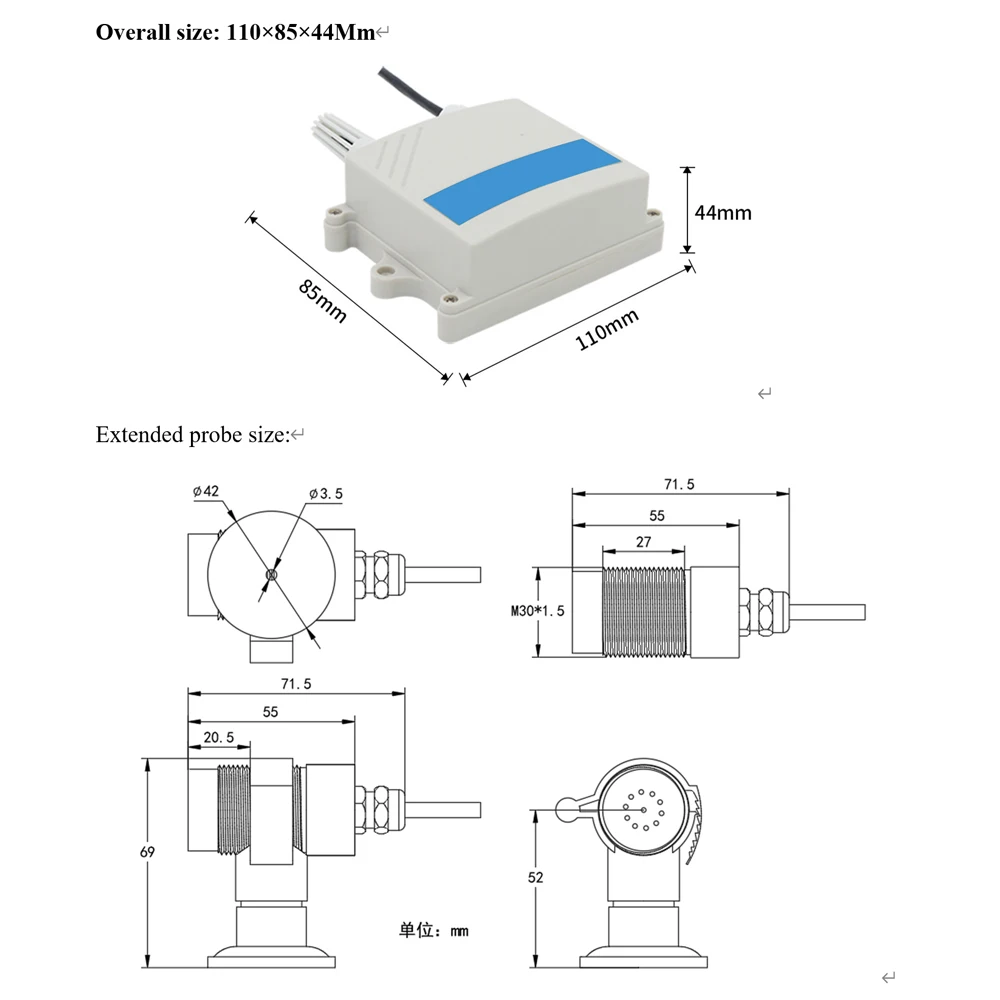 H2 Sensor Detector Gas Hydrogen Concentration Sensing Transmitters Module IP65 High Precision RS485 4-20mA 0-5V 40000PPM