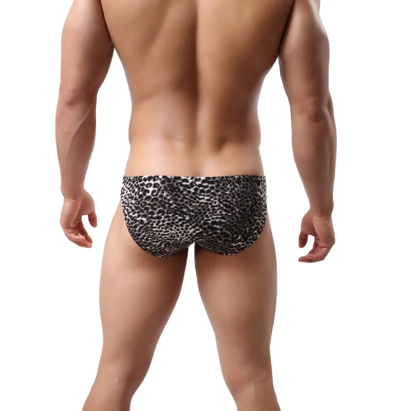 Men\'s Sexy Triangle Leopard Briefs Low Waist Soft Breathable Elastic Moisture Wicking Underpants