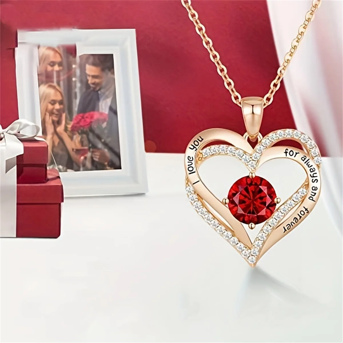 Luxury Red Zircon Pendant Necklaces with Rose Flower Gift Box For Girlfriend Women I Love You Gifts 2025 Trendy Wedding Jewelry image 2