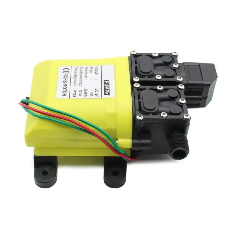 Imagem -06 - Grande Fluxo Duplo Cabeça Diafragma Bomba de Água com Cobre Conector Lavadora do Carro Pulverizador Esterilizador 12v 120w 8l por Min