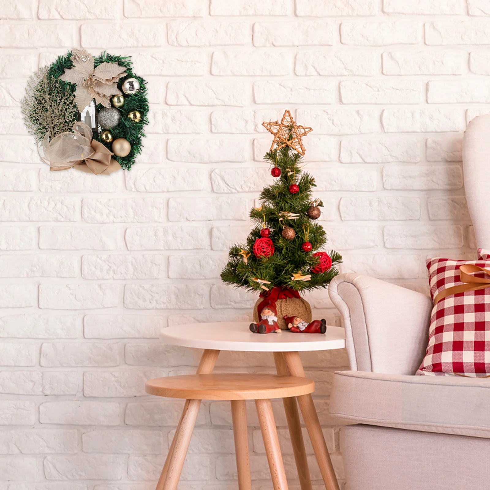 

Wreath Decoration Rattan Hoop Holiday Door Decorations Xmas Garland Faux Christmas Artificial Balls Bowknot Ornaments