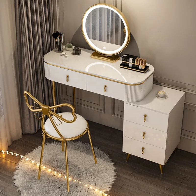 Modern Intelligent Entryway Dressing Table with Mirror Chair Multifunctional Princess Furniture Smart MDF Wood Style for Bedroom