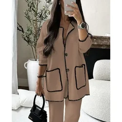 Elegant Chic Female 2024 Fashion Long Sleeve Pocket Coat Loose Pants Suit Outfits Streetwear Autumn Women Woolen Two Piece Set