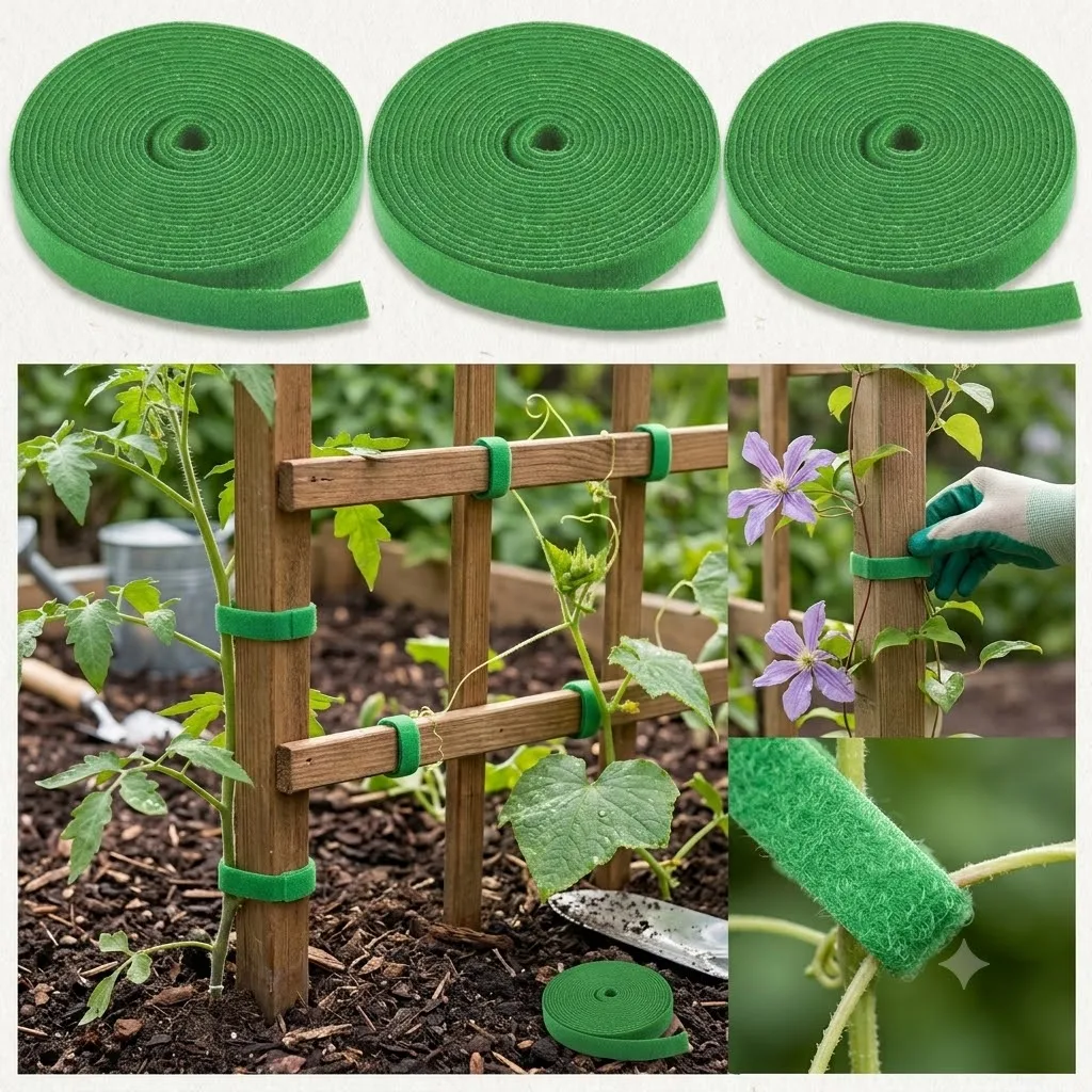 Green Fastener Tape 5M Nylon Plant Bandage Tie Reusable Hook Loop Ties for Bamboo Cane Wrap Support Home Garden Accessories