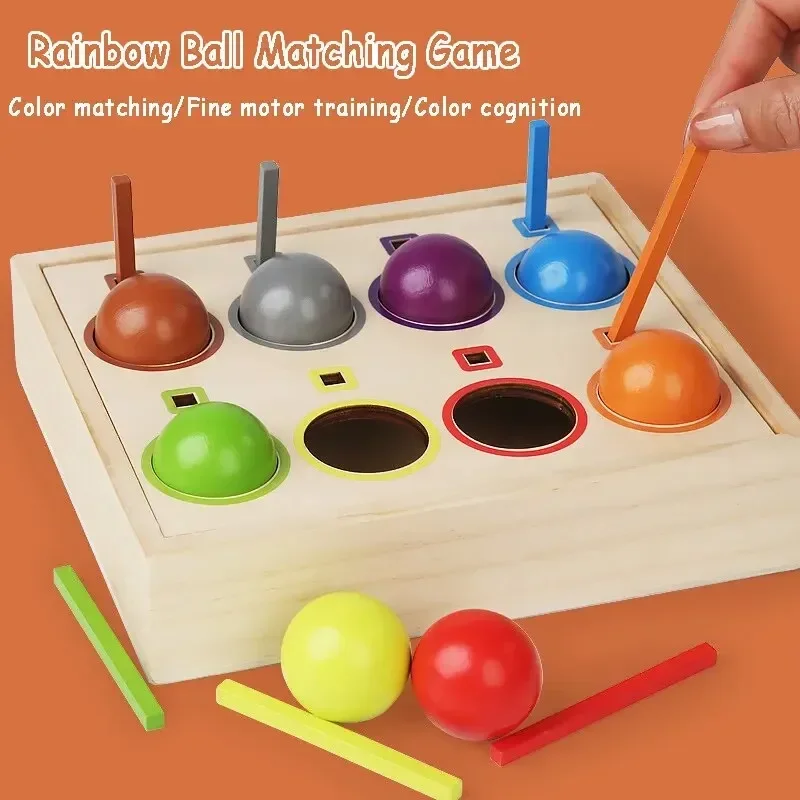  Rainbow Ball Matching Montessori Wooden Toy Color Sorting Cognitive Sensory Game Fine Motor Training  Educational Toys
