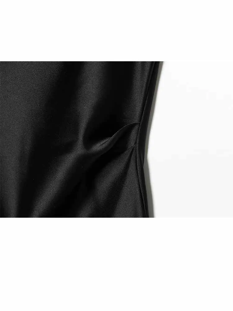 Hh nova mulher primavera moda sexy sem mangas seda cetim textura borla decoração bainha irregular longo topos feminino festa