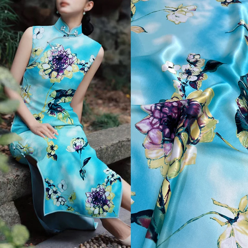 

114CM Wide Silk Crepe Plain Fabric 120CM Wide Silk Satin Fabric for DIY Sewing Dress Pants Clothes Four-season Pajamas R6313-2