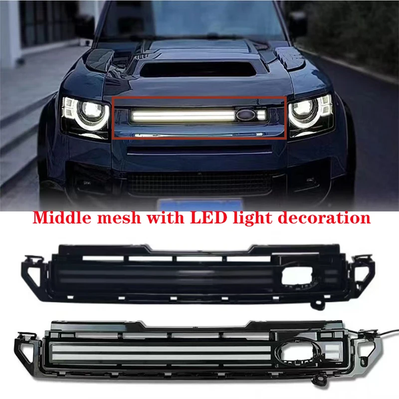 

For Land Rover Defender 90 110 2020-2023 Car Styling Car Ventilation Grille Front Bumper Grill Mesh With Led Dynamic Lights