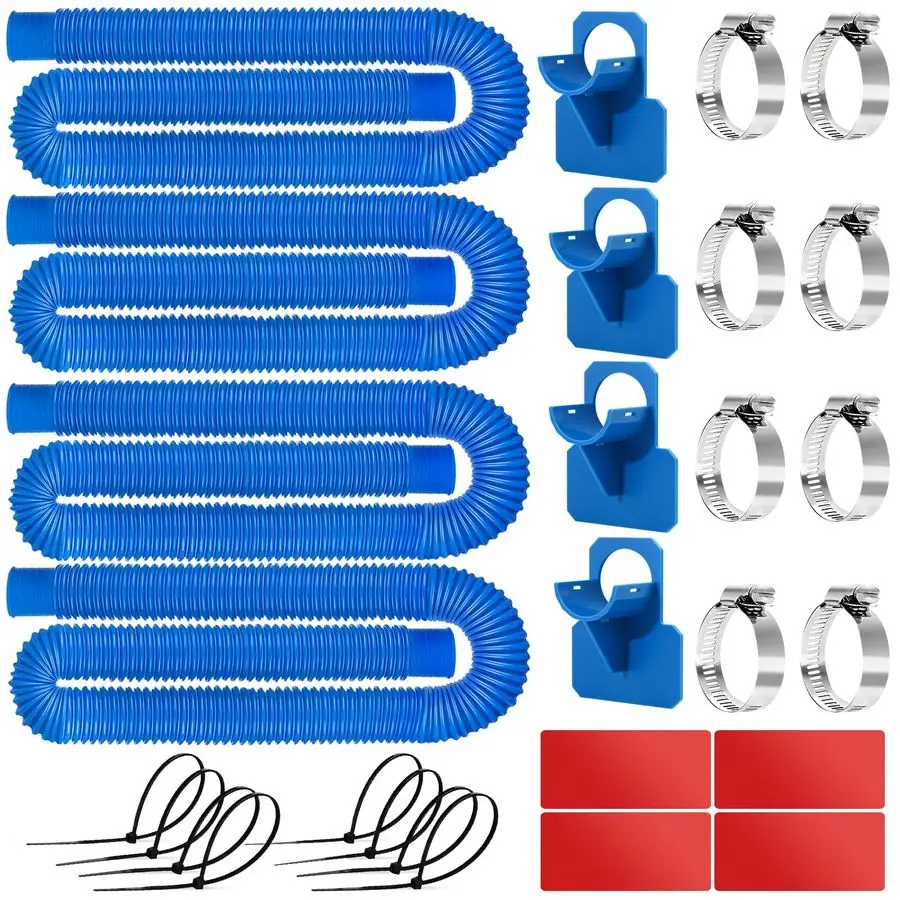 Mangueras para Piscinas Elevadas de 1 1/4 pulgada, Manguera de Bomba de Filtro de 59 pulgadas de largo, 4 Paquetes de Mangueras para Bomba de Piscina con 4 Soportes para Mangueras y 8 Abrazaderas Metálicas