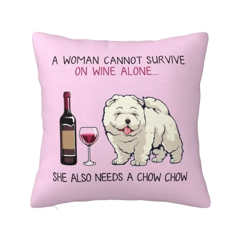 

Chow Chow and Wine Funny Dog Cushion Cover Polyester Pet Puppy Lover Throw Pillow Case for Sofa Car Square Pillowcase Decoration