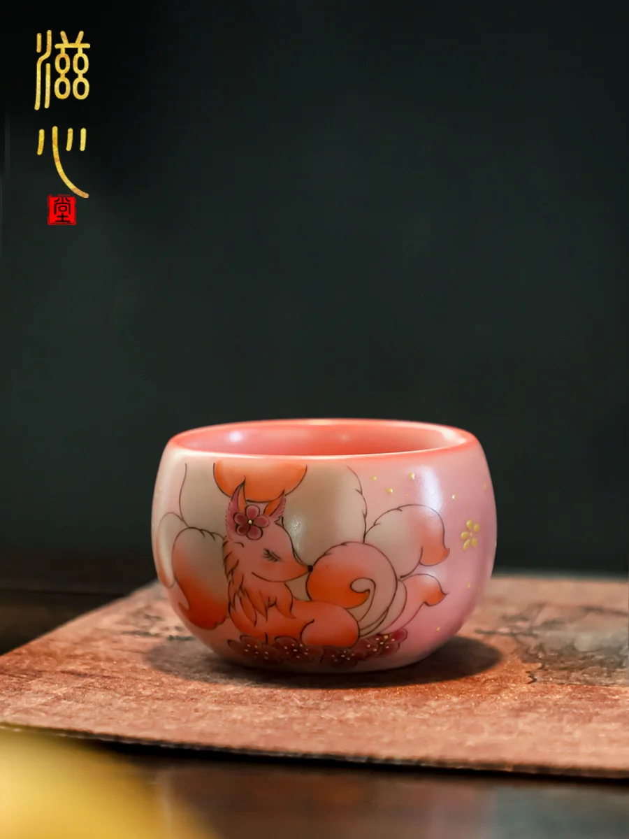

High-End Red Tire Hand-Painted Tea Cup Women's Meditation Ceramic Bowl