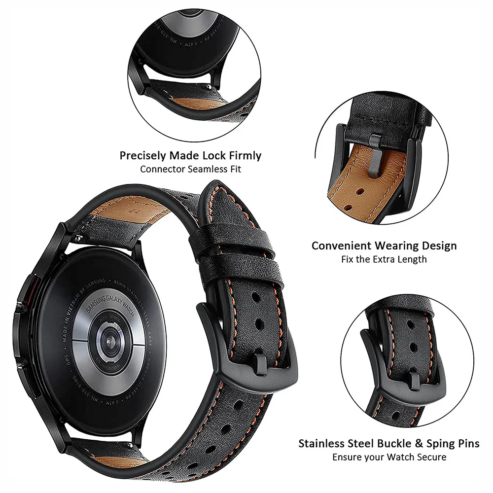 20mm 22mm Leather Strap For Samsung Galaxy Watch 7/6/3/4/Classic/5/Pro/Active 2 Breathable Belt Huawei Watch 4/3/GT5 2 Pro Band