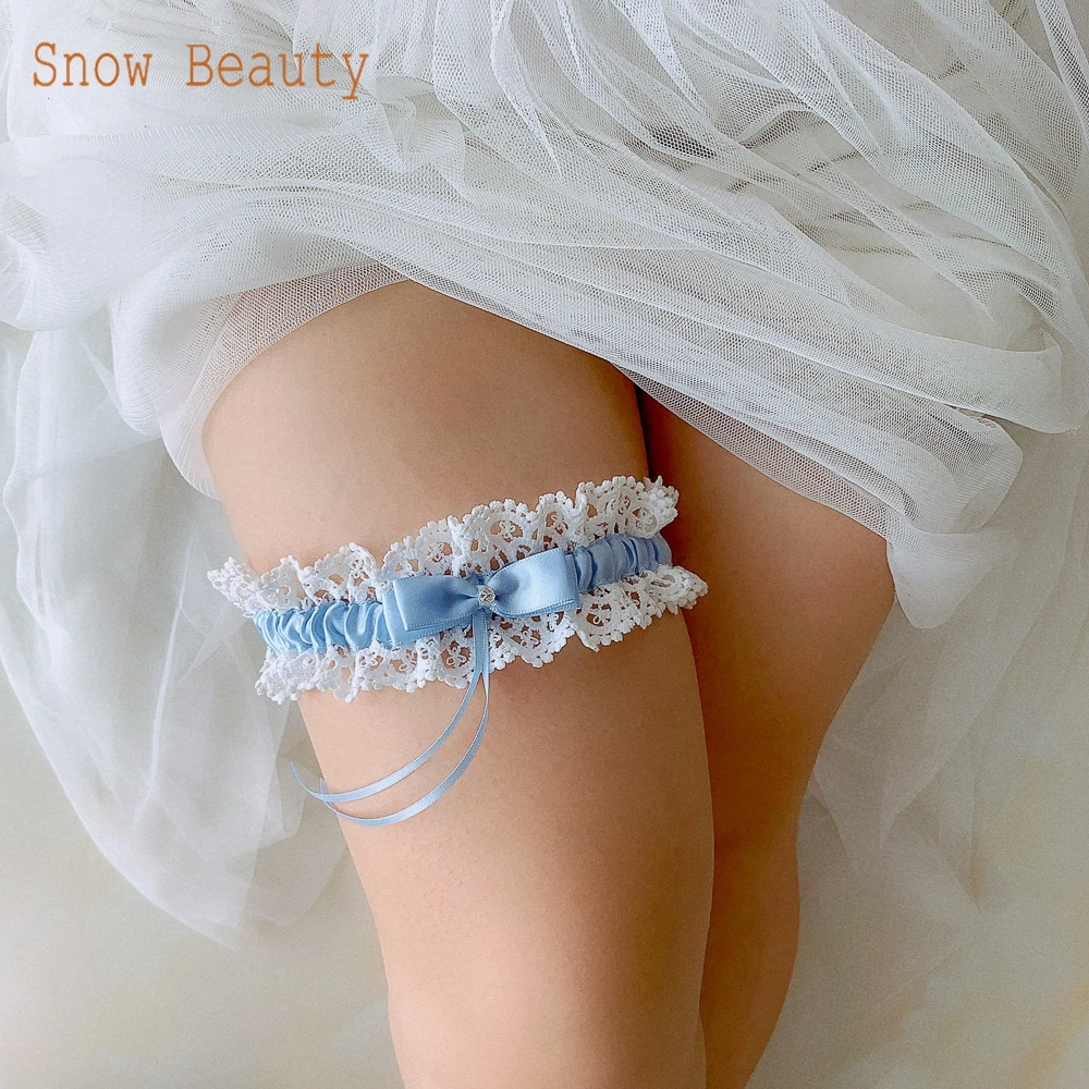 K09 Wedding Garter Belt Bowknot Leg Loop Pink Blue White Bride Keepsake Garters Fashion Soft Sexy Lace Garter Belt for Women