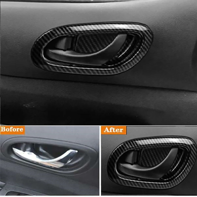 for Nissan Navara NP300 2016-2021 Carbon Fibre Car Inner Door Handle Bowl Protector Frame Cover Trim Sticker Accessories