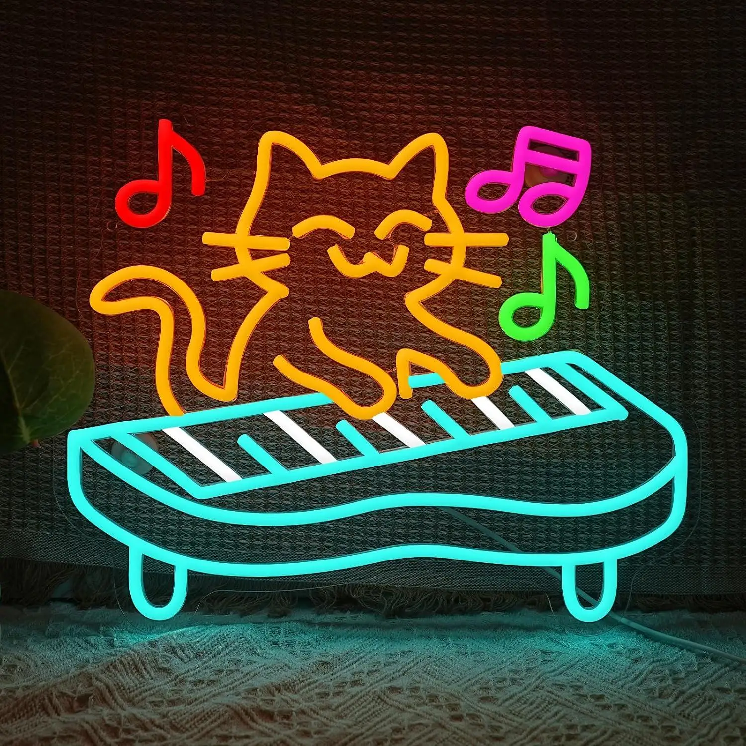 Cat Playing Piano Neon Sign Usb Dimmable Music Themed Led Neon Wall Light For Studio Bedroom Game Room Bar Party Holiday Gift