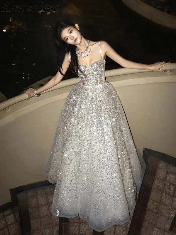 

Kimutomo Sexy Sequined Party Dress V Neck Celebrity Style Starry Shiny Dresses Korean Silvery Vestido De Festa Luxo Dubai