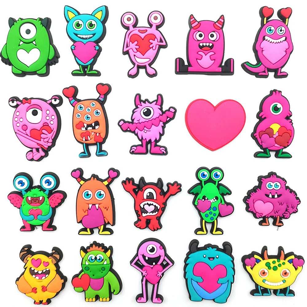 New 1pcs Monster love cartoon DIY shoe charms cute Accessories fit clogs sandals pins decorate girls valentine gifts