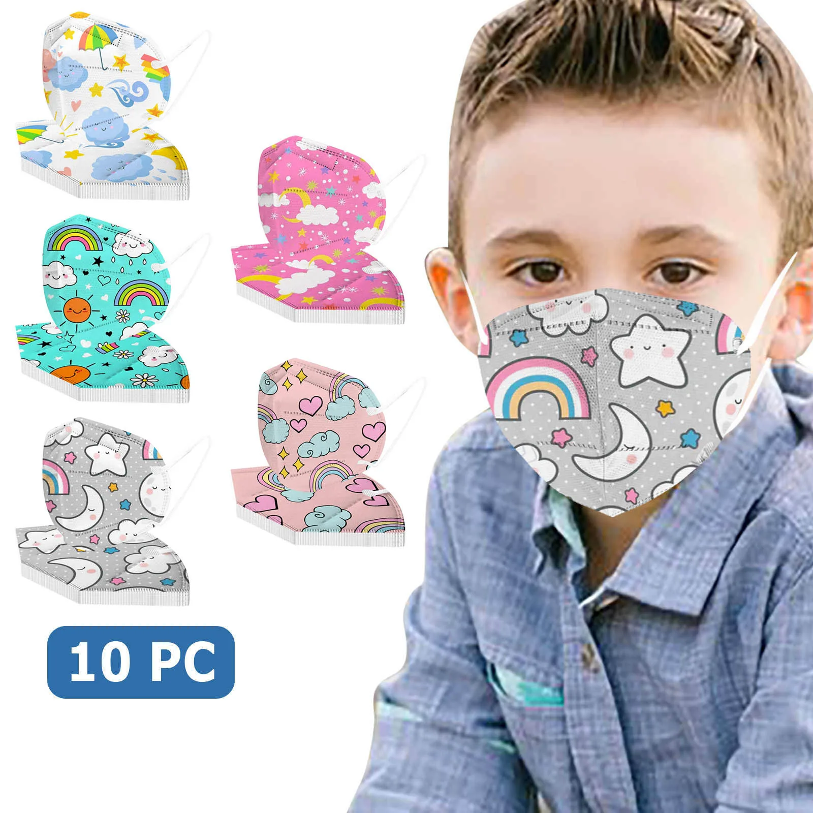Cute Pattern Kids Face Mask Trending 10pc Rainbow Cloud Cover Bestseller Breathable Child Protective Gear Supplies Cloud 2026 T1