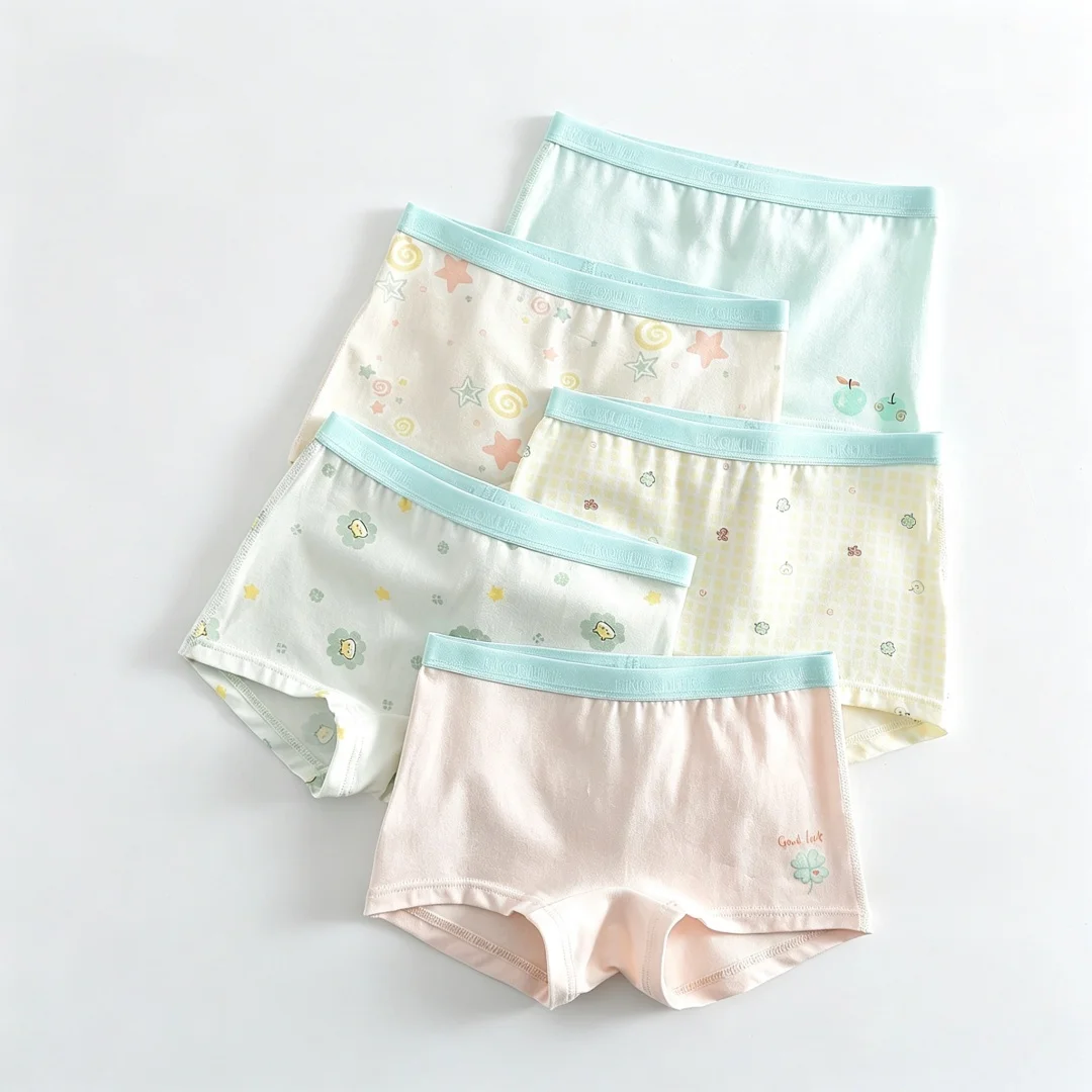 5pcs/Lot 94%Cotton Girls Underwear Cartoon Character Kids Fashion Short Boxer Briefs 110-160 Size for Student Adolescent Girls