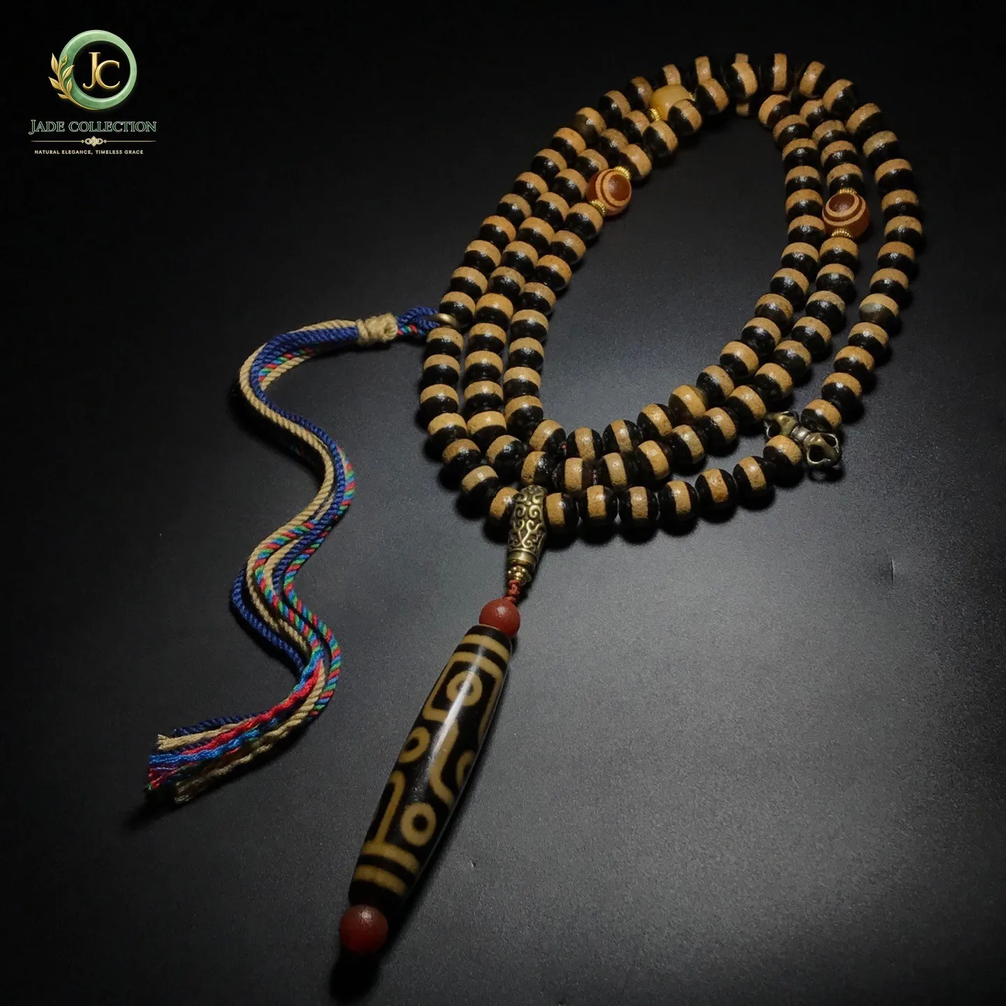 Unique Tibetan Old Agate Dzi 108Pcs 1 Line 9 Eyes Bead Necklace J0401