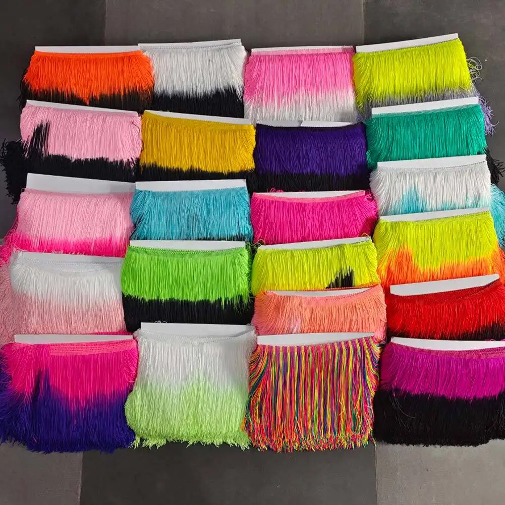 

10 Yards 20cm Wide Encrypted Two-color Nylon Whisker Latin Dance Tassel Lace Custom Garment Accessories