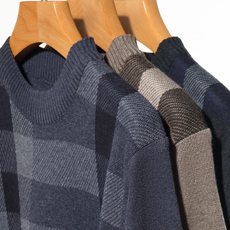 سترة محبوكة منقوشة دافئة مستديرة Ne Dad Sle Deep ey ربيع الخريف قاعدة طبقة irt الرجال عادية فضفاضة تناسب ألياف البوليستر