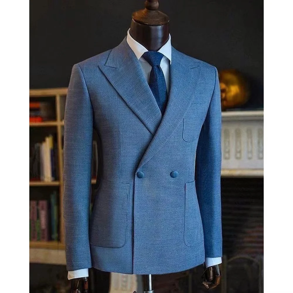 

Luxury Blue Men's Suit Single Breasted 2-Piece Classic Formal Occasion Jacket Pants High-Quality Male Clothing with Customize