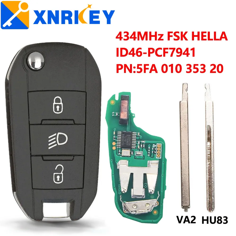 

XRNKEYXNRKEY 3 Button Light Flip Remote Car key ID46 Chip 434Mhz for Citroen C3 C5 Aircross Peugeot 208 308 508 2008 Hella Car K