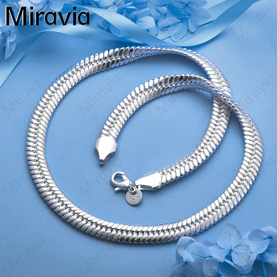 

Miravia 925 Sterling Silver 10mm Flat Snake Chain Necklace Women's Vintage Elegant Noble Party Jewelry