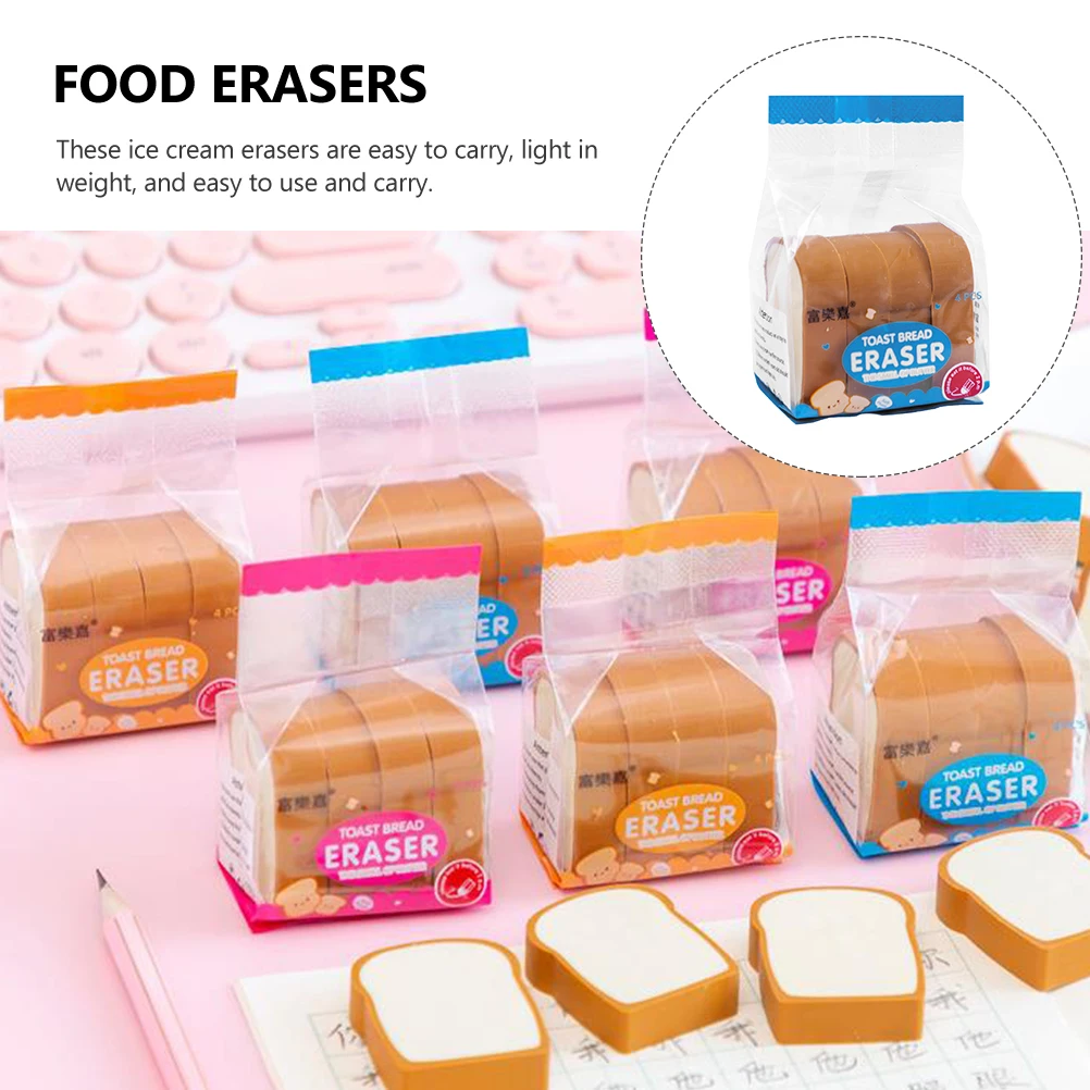 

12Pcs Cartoon Bread Erasers for Kids School Supplies Portable Mini TPR Non Toxic Correction Tools Bright Color Anti Fade Student