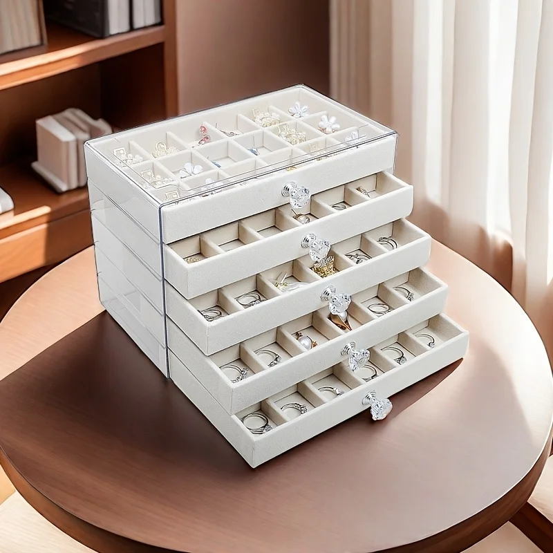 

5-Tier Velvet Jewelry Organizer Box with 90/54 Compartments – Transparent Multi-Layer, Jewelry Organizer Storage, Jewelry Boxes