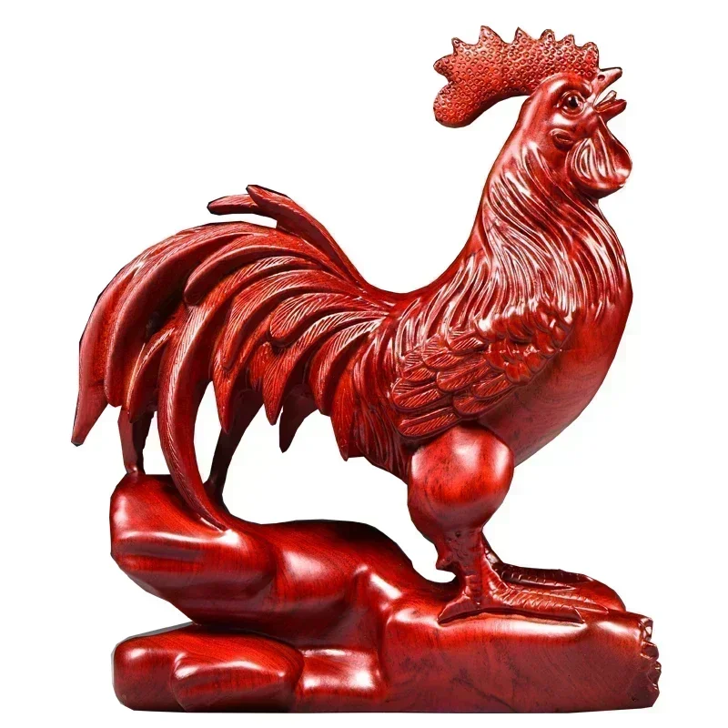 Rooster Figurine wooden Good Luck Chicken Statue Feng Shui Ornament for Home Office Collection Decoration Comfy Hour Farmhouse