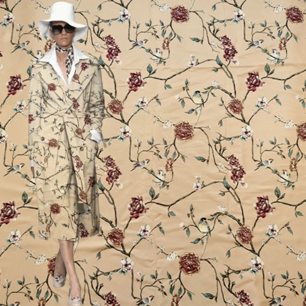 

Окрашенная в пряжу парчовая жаккардовая ткань, китайское платье с цветочной птицей, плащ, одежда, модный дизайн, шитье, оптовая продажа, ткань на метр