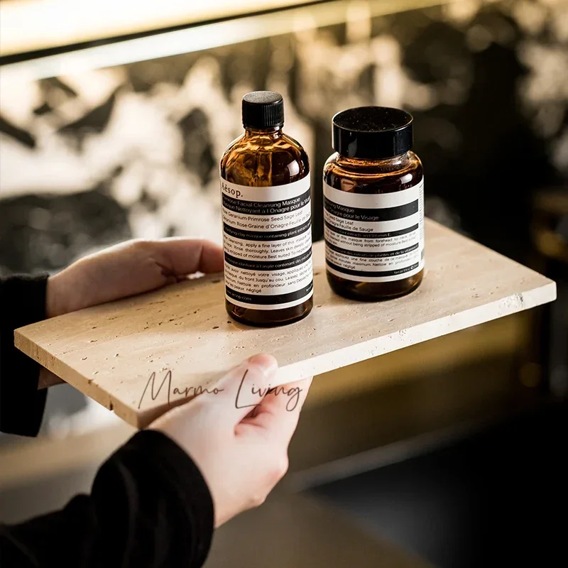 

Natural Travertine Bathroom Counter Tray for Soap Dispenser Decorative Kitchen Sink Tray for Dish Soap and Sponge