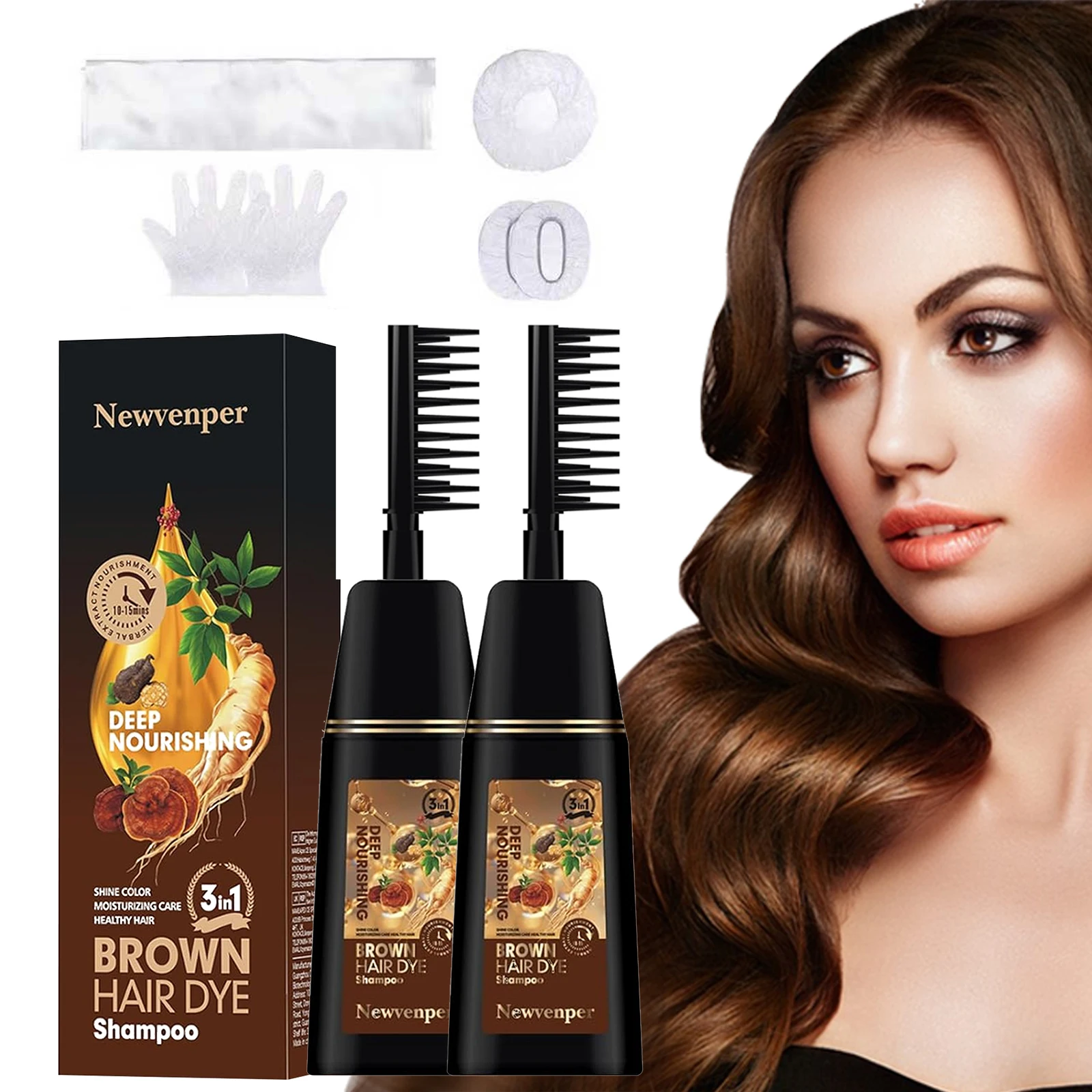 

2 шт. шампунь для коричневых волос с щеткой для волос, мгновенная краска для волос, шампунь для окрашивания волос в минутах, натуральный стойкий цвет