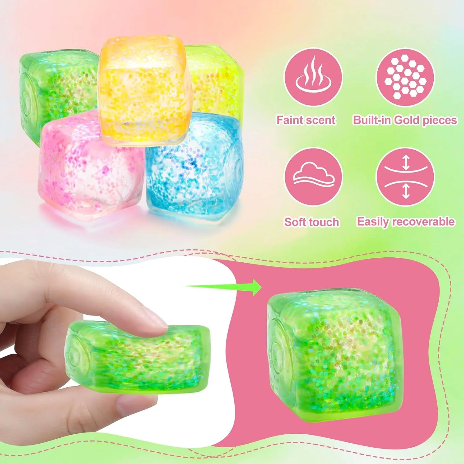 5/10 pezzi cubo antistress palline antistress squishy per l'ansia sollievo dallo stress lento aumento scintillante malto zucchero giocattolo da spremere per i bambini
