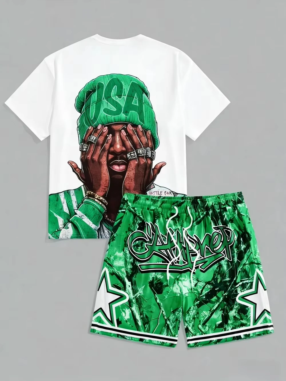Conjunto de Camiseta y Pantalones Cortos para Hombre, Diseño con Letras USA, Impresión 3D, Cuello Redondo, Cómodo y Transpirable, Ropa Urbana para Verano