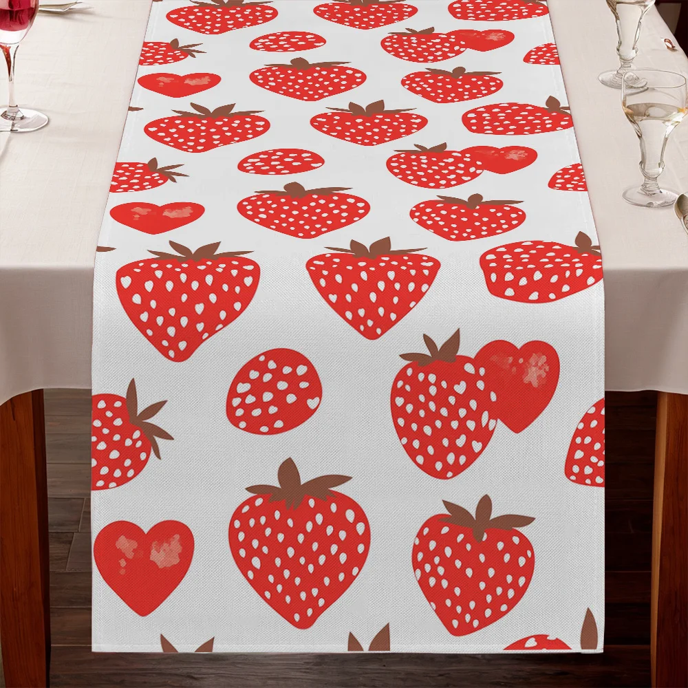1 Piece Valentine's Day Heart-Shaped Strawberry Fruit Leaf Table Runner, Suitable for Dinner Parties, Holiday Parties, Family Gatherings, Children's Activities, Themed Cafes, Home Decoration, Christmas Markets, Cozy Tea Parties