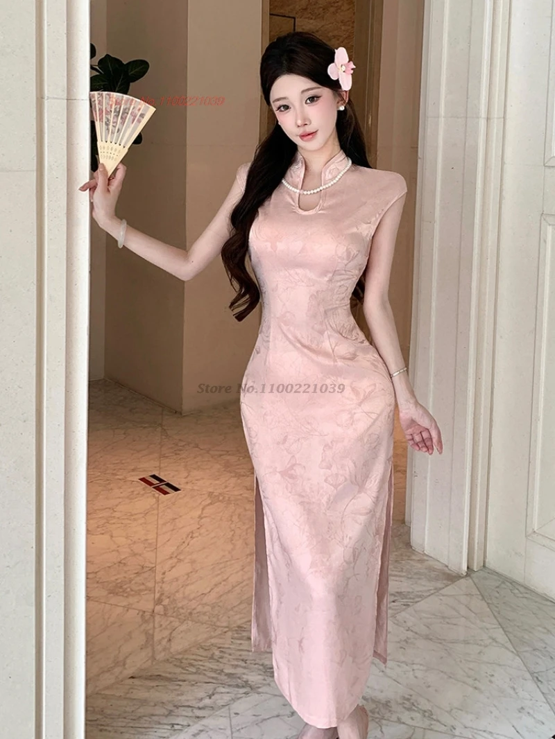 

2026 chinese sexy dress retro flower print satin qipao oriental party evening dress traditional sexy nightclub cheongsam vestido