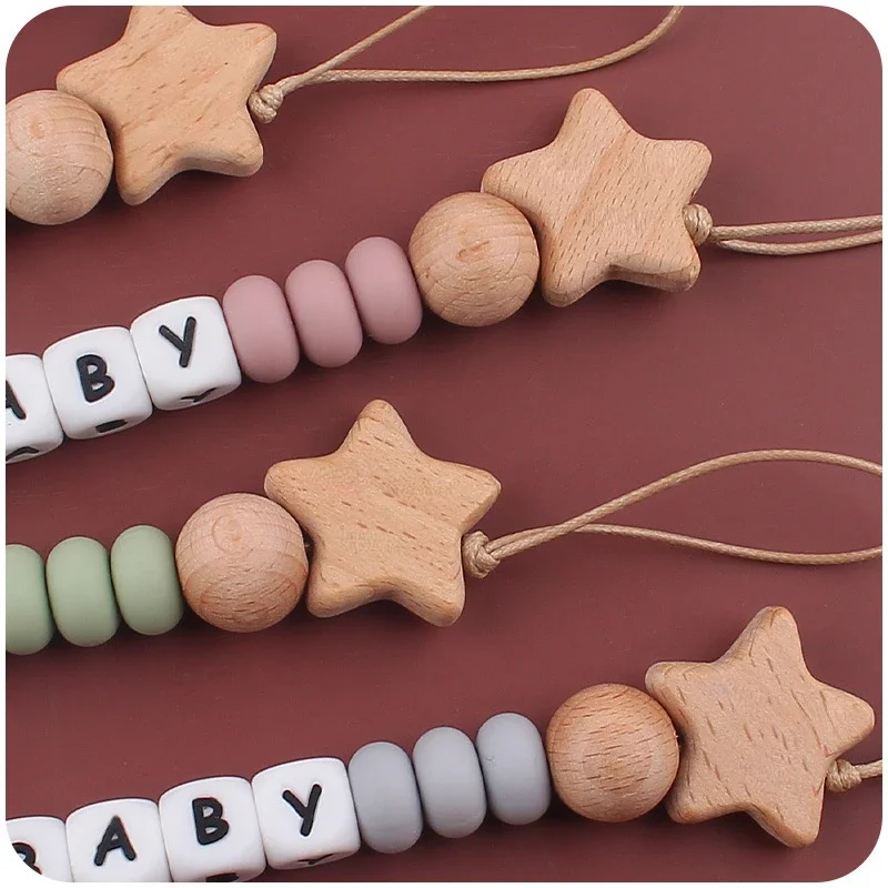 Baby Schnuller Clip personal isierte Name DIY Holz Stern Dummy Nippel Halter Kettens teether für Babys Neugeborene Geschenk Zeug Kau spielzeug