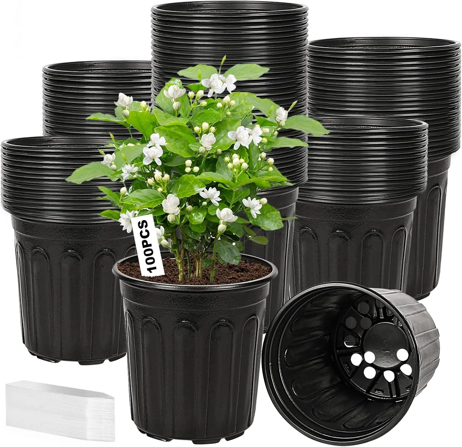 

100-Pack 1 Gallon Nursery Pots, Thickened Pots for Plants with Drainage Holes, Large Plastic Flower Pots for Seedlings,