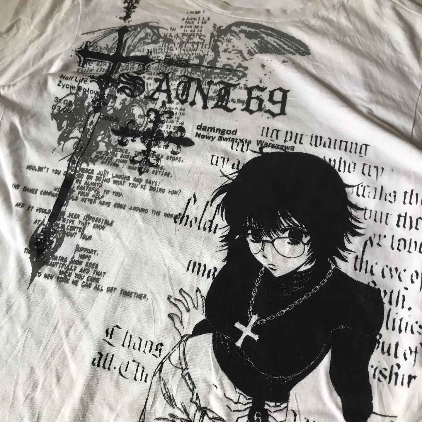 Y2K Gothic Dark Anime Print Long Sleeve T Shirt Unisex Harajuku Streetwear Loose Fit Cross Graphic Casual Cotton Top