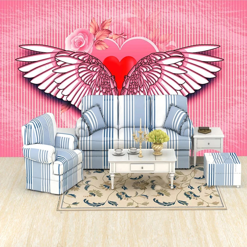 Custom 3D Wall Murals Wallpaper Creative Pink Wings Photo Wall Cloth Living Room Bedroom Sofa Background Decor Papel De Parede